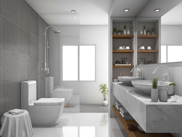 Foto diseño moderno 3d y baño de azulejos de mármol.