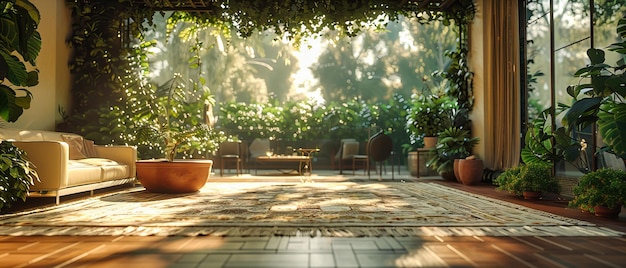 Foto diseño de patio de jardín sereno muebles de lujo al aire libre entre exuberante vegetación
