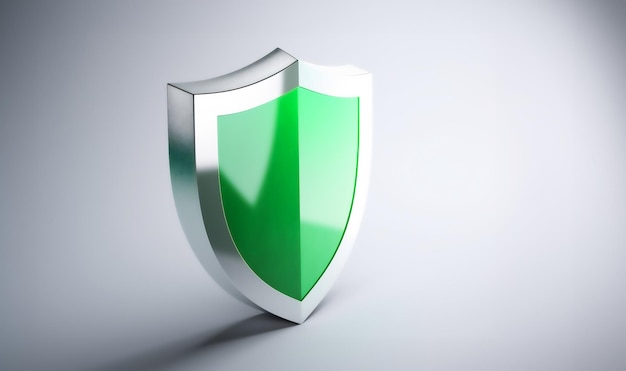 Foto ein 3d-rendering eines transparenten glasschildes, das sicherheit symbolisiert grünes schildsymbol