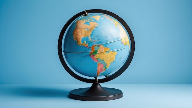 Foto ein globus vor blauem hintergrund mit genügend platz zum kopieren