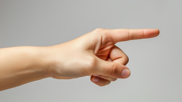 Foto eine hand, die nach rechts zeigt, mit dem zeigefinger, der nach rechts zeigt