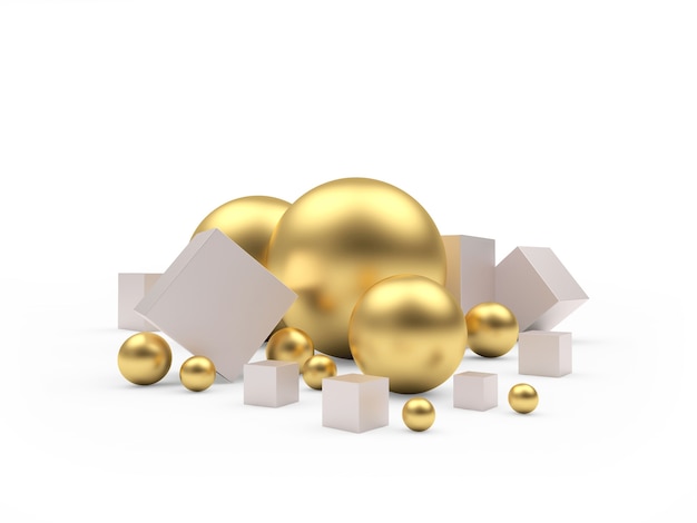 Foto esferas de oro y cubos de plata de diferentes tamaños.