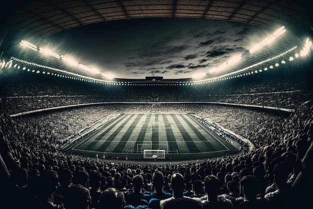 Foto estadio de fútbol con una casa repleta de espectadores esperando el partido de la tarde