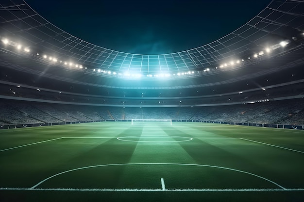Foto estadio de fútbol de noche con focos y luces