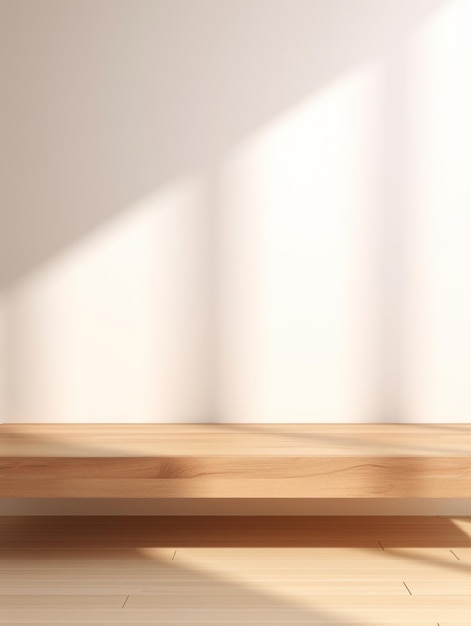 Foto estante de madera en una pared blanca minimalista y moderno ai generativo