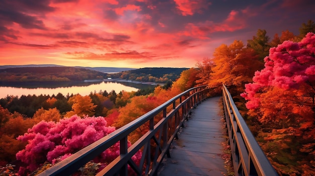 Foto fantástico paisaje de otoño increíble puesta de sol con color