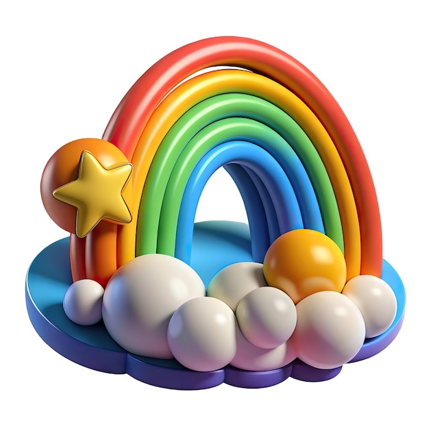 Foto farbenfrohe 3d-illustration mit mondregenbogen und spielelementen