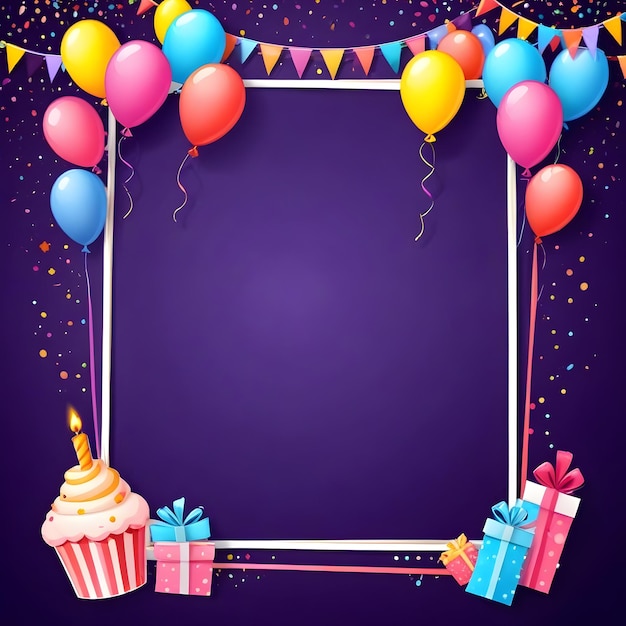 Foto un fondo con globos y un fondo con un marco para la fiesta de cumpleaños