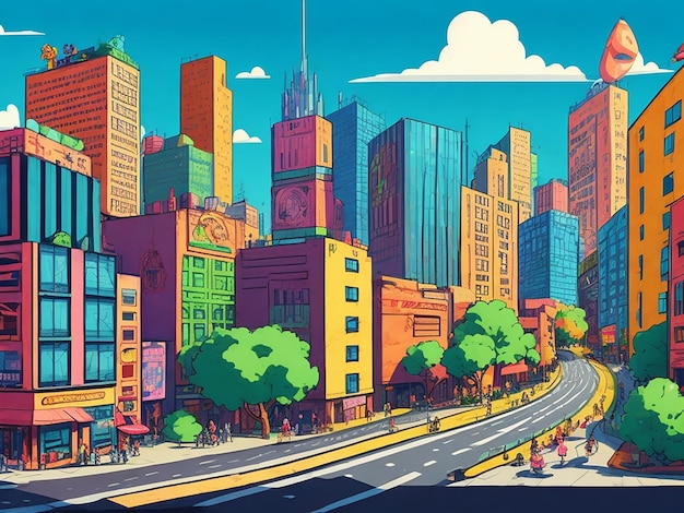 Foto el fondo de la ilustración de dibujos animados de la gran ciudad