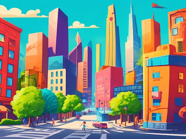 Foto el fondo de la ilustración de dibujos animados de la gran ciudad