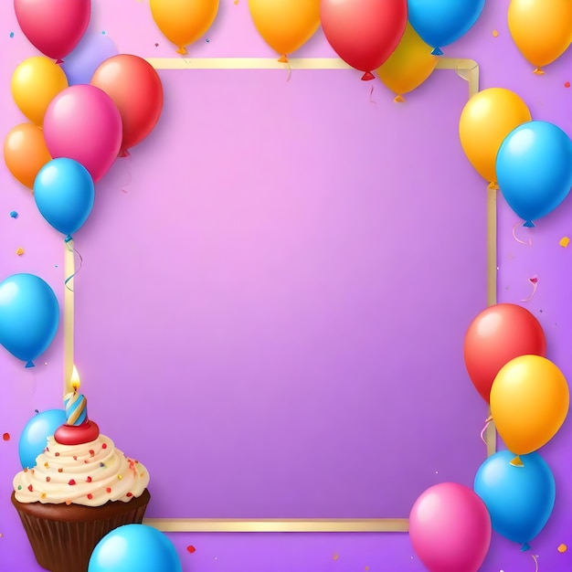Foto un fondo púrpura con globos y un fondo pórpura con un lugar para una fiesta de cumpleaños