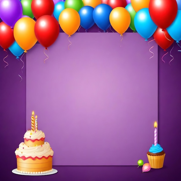 Foto un fondo púrpura con un pastel de cumpleaños y un pastel con una vela en él