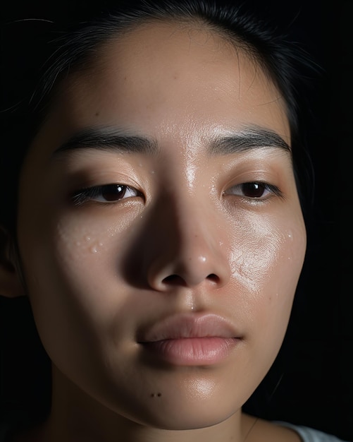 Foto una foto de cerca del rostro natural de una mujer asiática para el cuidado de la piel utiliza publicidad de ia generativa
