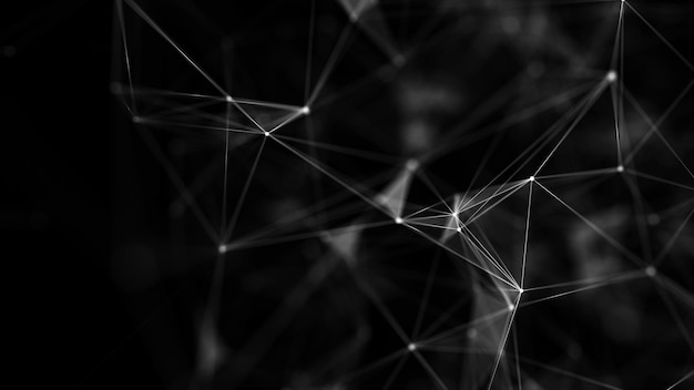 Fundo geométrico abstrato com pontos de conexão e linhas Fundo digital preto abstrato Estrutura do conceito de rede Complexo de big data com compostos renderização em 3D