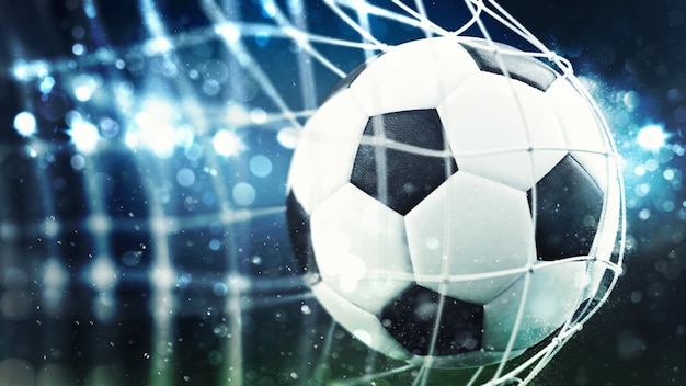 Fußball erzielt ein Tor im Netz d Rendering