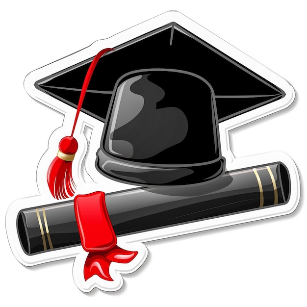 Foto una gorra de graduación con una cinta roja y una gorra negra