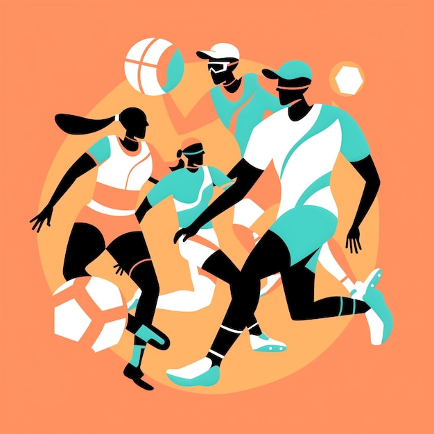 Foto un grupo de personas que juegan deportes, incluido el fútbol y el baloncesto