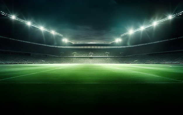 Foto la hierba verde en el estadio con luces de fondo