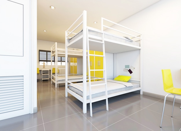 Foto hostal camas compartidas dispuestas en habitación.