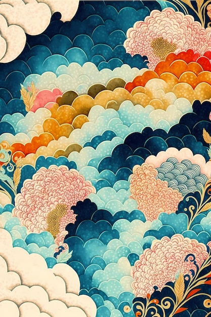 Foto ilustração de fundo padrão de arte japonesa, design de cultura tradicional e oriental