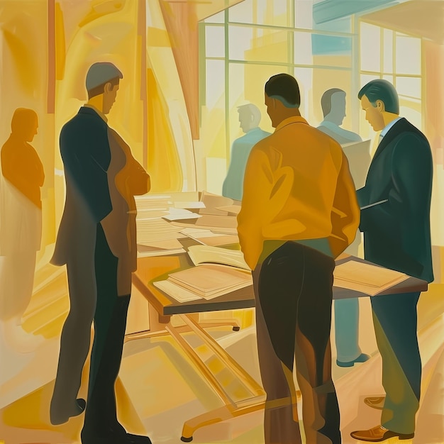 Foto ilustração de um grupo de empresários trabalhando em um escritório moderno