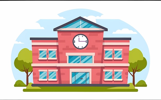 Foto ilustración vectorial colorida del edificio de la escuela aislada sobre un fondo blanco