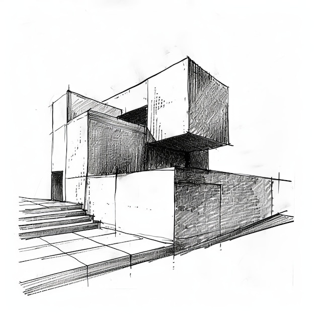 Foto ilustración de la arquitectura del edificio moderno sobre un fondo blanco