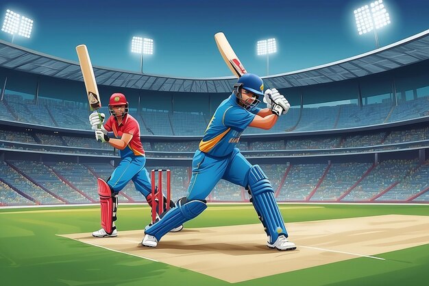 Foto ilustración de un bateador jugando deportes de campeonato de cricket