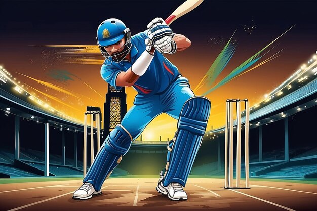Foto ilustración de un bateador jugando deportes de campeonato de cricket