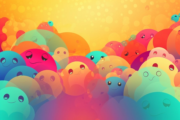 Foto una ilustración colorida de una multitud de caras sonrientes y una de ellas tiene una cara sonriente