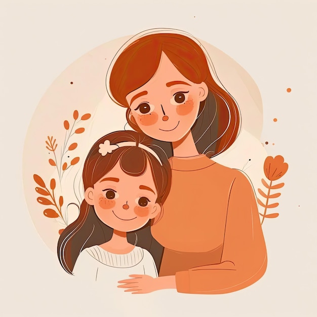 Foto ilustración de dibujos animados de madre e hija aixd generativo