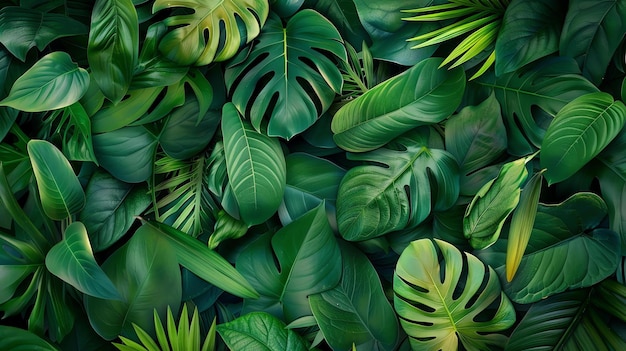 Foto la imagen muestra un fondo verde exuberante de varias hojas tropicales