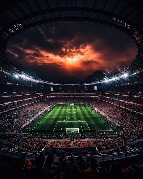 Foto impresionante fotografía de un estadio de fútbol en llamas