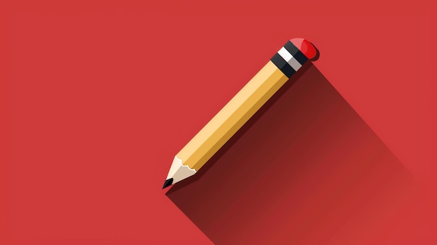 Foto un lápiz amarillo con un borrador rojo diseño plano de sombra larga