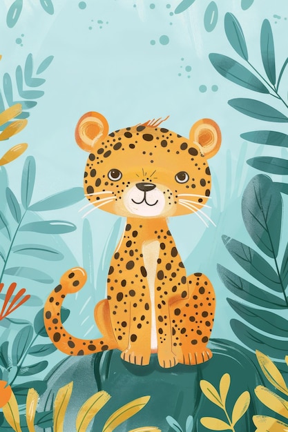Foto leopardo lindo con fondo de naturaleza ilustraciones para niños
