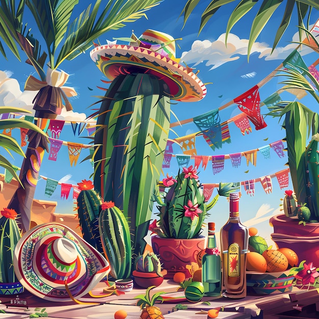 Foto mexikanisches nahtloses muster mit kaktus-sombro, tequila-flasche-sombero und maracas