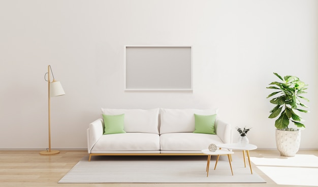 Mock up horizontalen Rahmen in modernem Interieur, helles und gemütliches Wohnzimmer Interieur