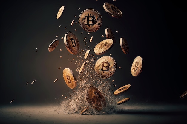Foto moeda de ouro bitcoin levita arte digital conceito de criptomoeda bitcoin dourado