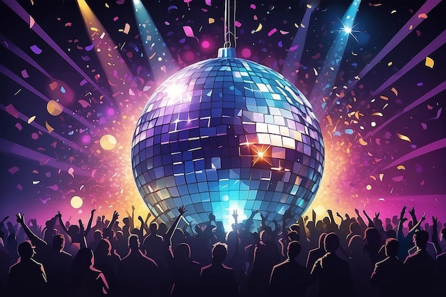 Foto neujahrsfeier hintergrund mit menschenmenge und disco-ball
