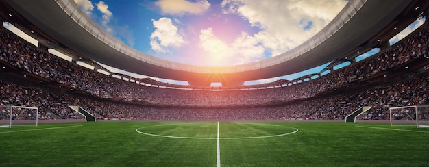 Foto no es un estadio real una composición de varios elementos gráficos balón de fútbol en el estadio póster de fútbol