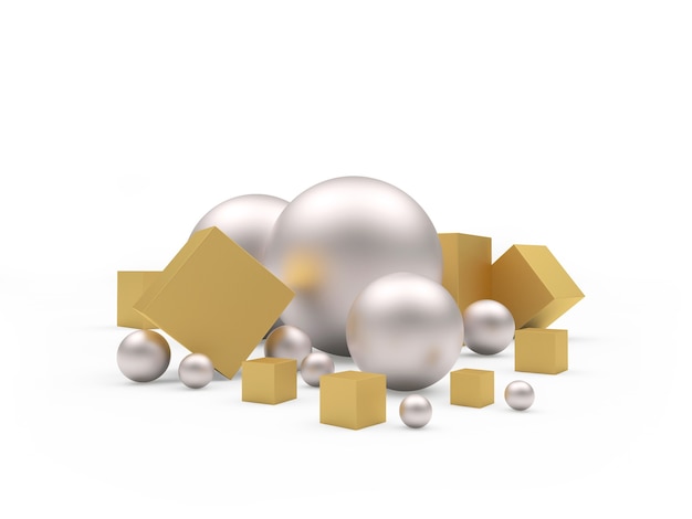 Foto perlas o esferas y cubos de oro.