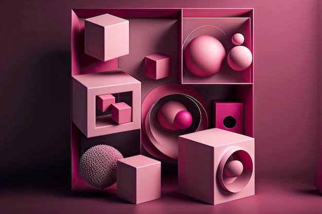 Foto resumen de arte d minimalista de formas geométricas en tonos rosa oscuro