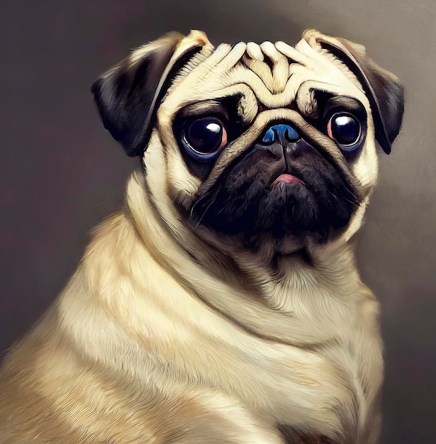 Retrato pintado de un perro pug