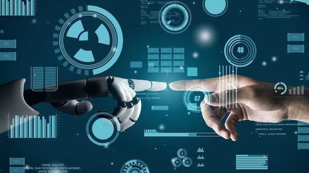 Robot futurista inteligencia artificial revolucionario concepto de tecnología AI