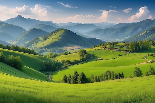 Schöne Sommer-Gebirgslandschaft Panorama des Sommergrünen Feldes