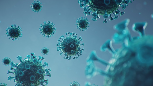 Foto surto de coronavírus. patógeno que afeta o trato respiratório. infecção por covid-19. conceito de uma infecção viral pandêmica. coronavírus dentro de um ser humano. infecção viral, ilustração 3d