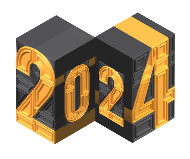 Foto gratuita 2024 número del alfabeto 3d render forma abstracta isométrica con color gris oscuro naranja.