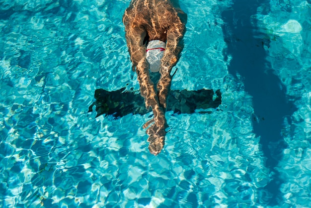 Foto gratuita alto ángulo de nadador masculino en la piscina de agua