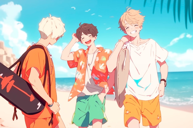 Foto gratuita un grupo de chicos al estilo de anime pasando tiempo juntos y disfrutando de su amistad