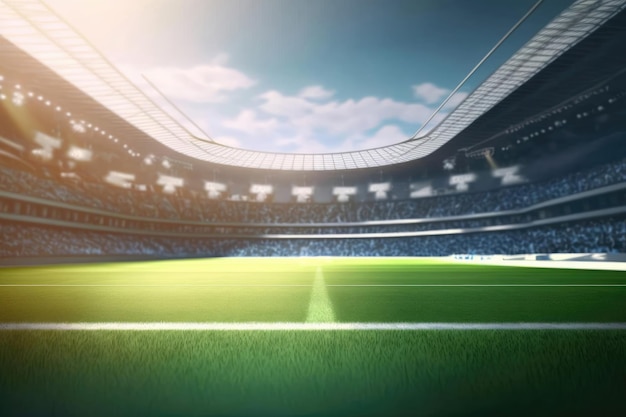 Foto gratuita estadio de fútbol con hierba verde y cielo azul
